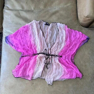 Vintage Spicy Girl Silk Tie Front Blouse Womens Size Medium Y2K